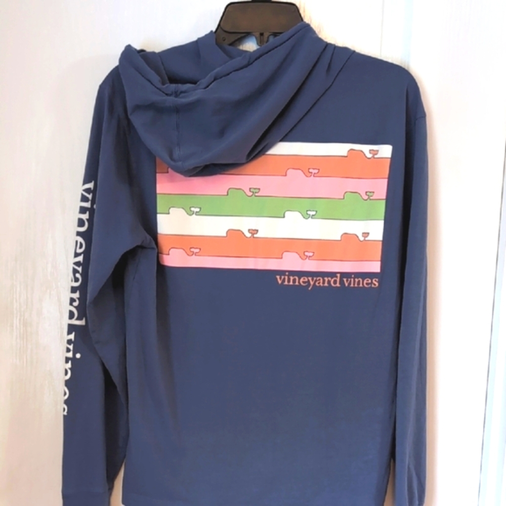 🐳 Vineyard Vines Whale Print Hooded Long Sleeve Pullover Top. Size XS